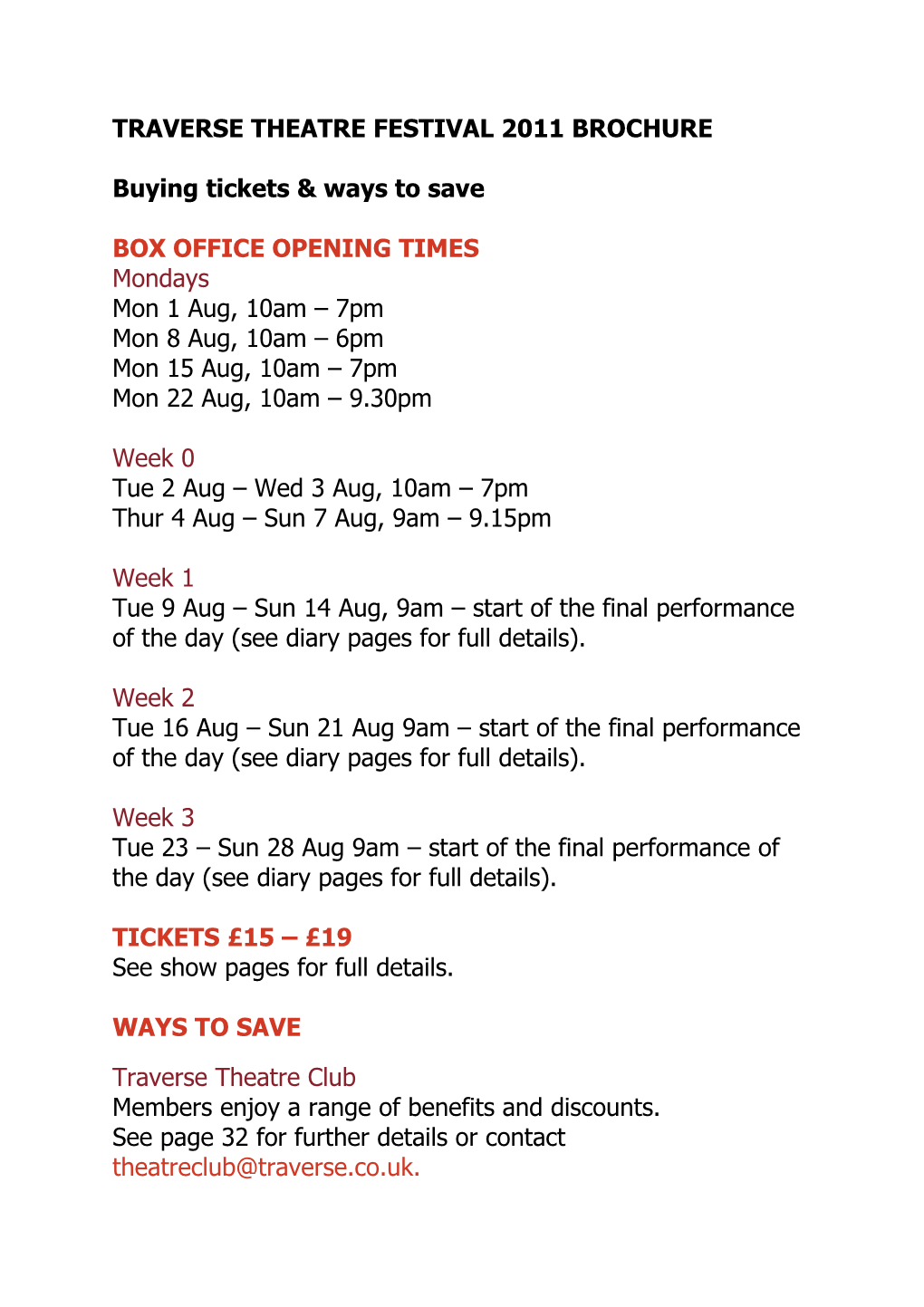 Traverse Theatre Festival 2011 Brochure