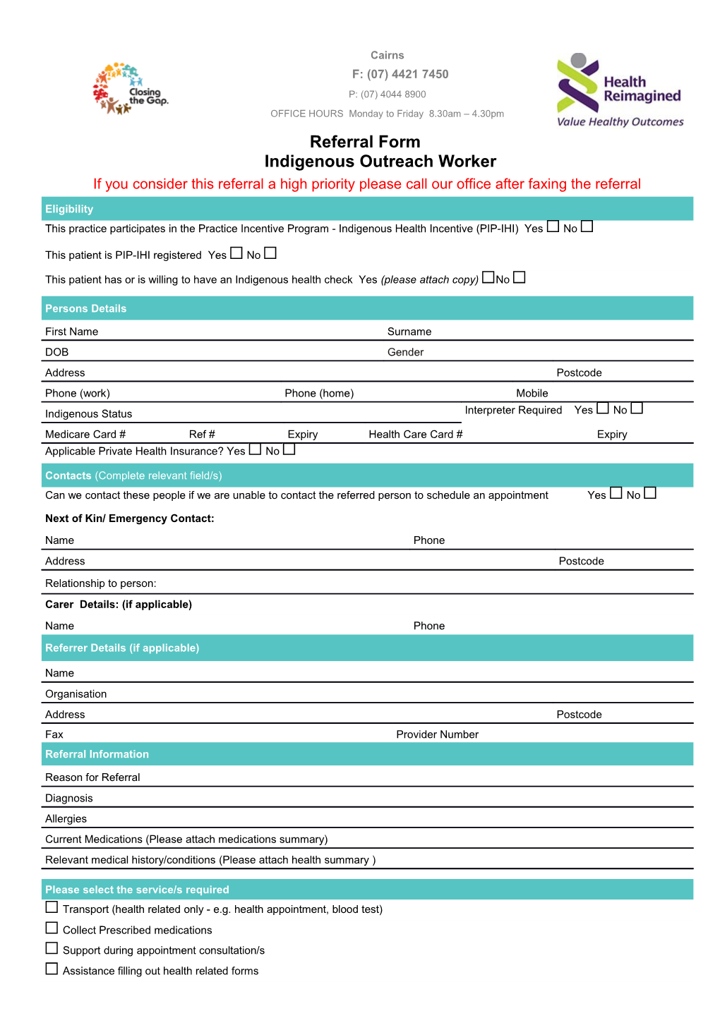 Referral Form Indigenous Outreach Worker