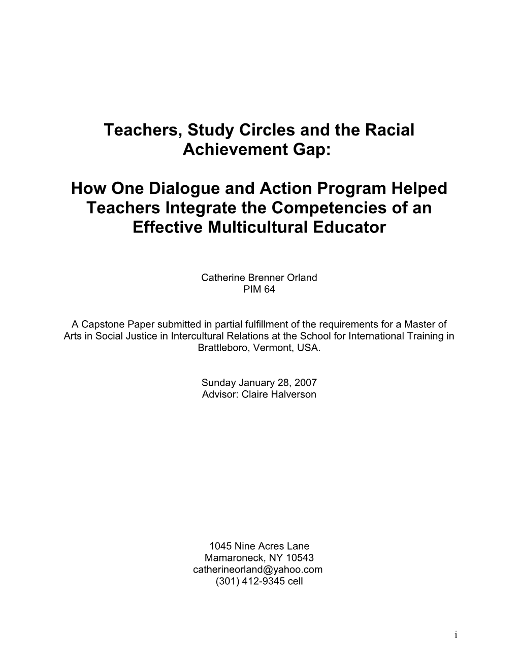 Teachers, Study Circles and the Racial Achievement Gap