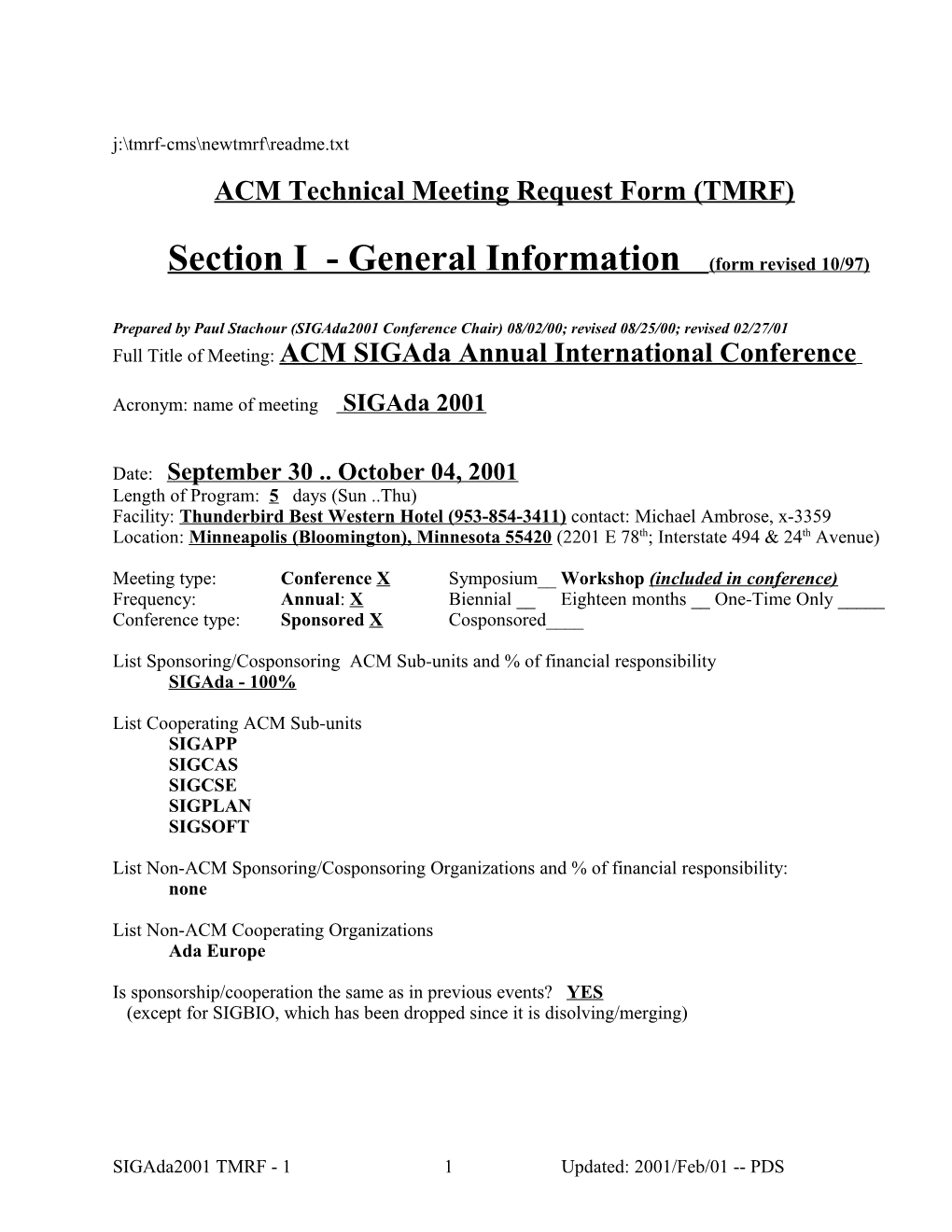 ACM Technical Meeting Request Form (TMRF)