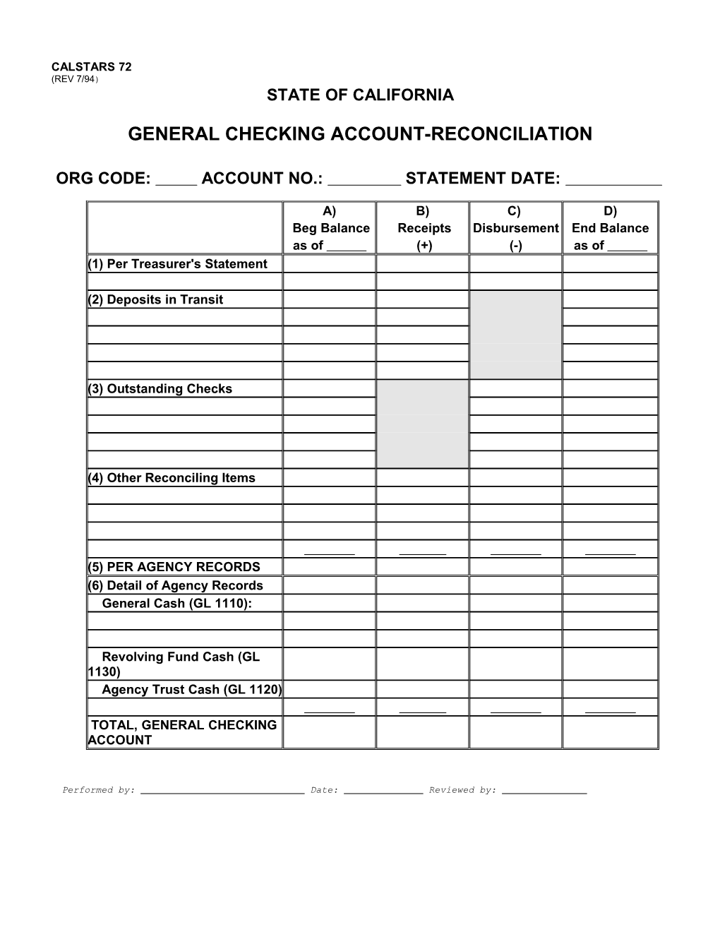 General Checking Account-Reconciliation