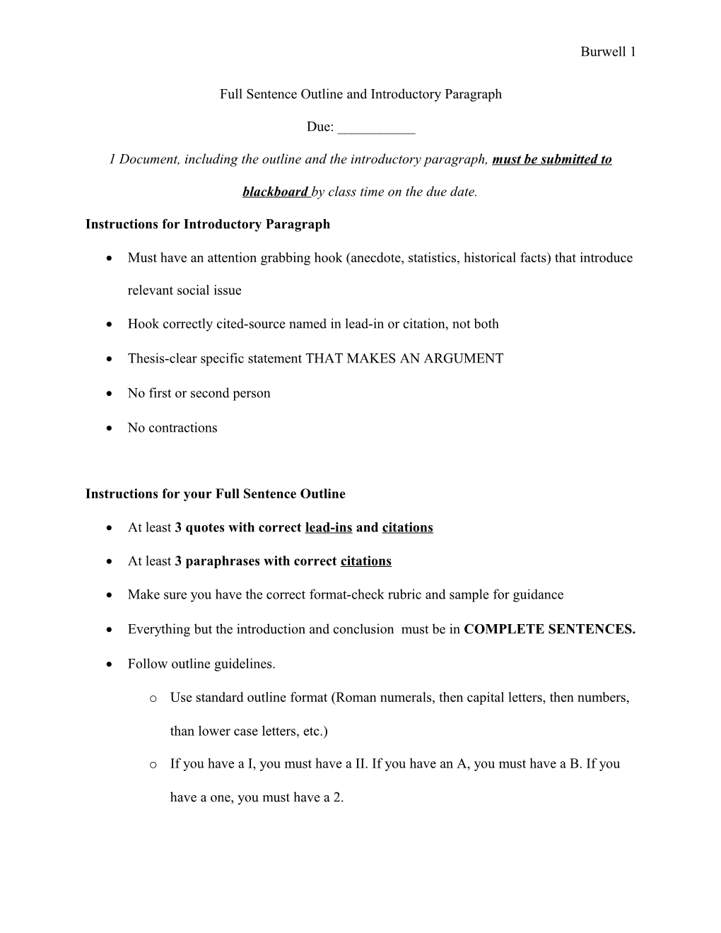 Full Sentence Outline and Introductory Paragraph