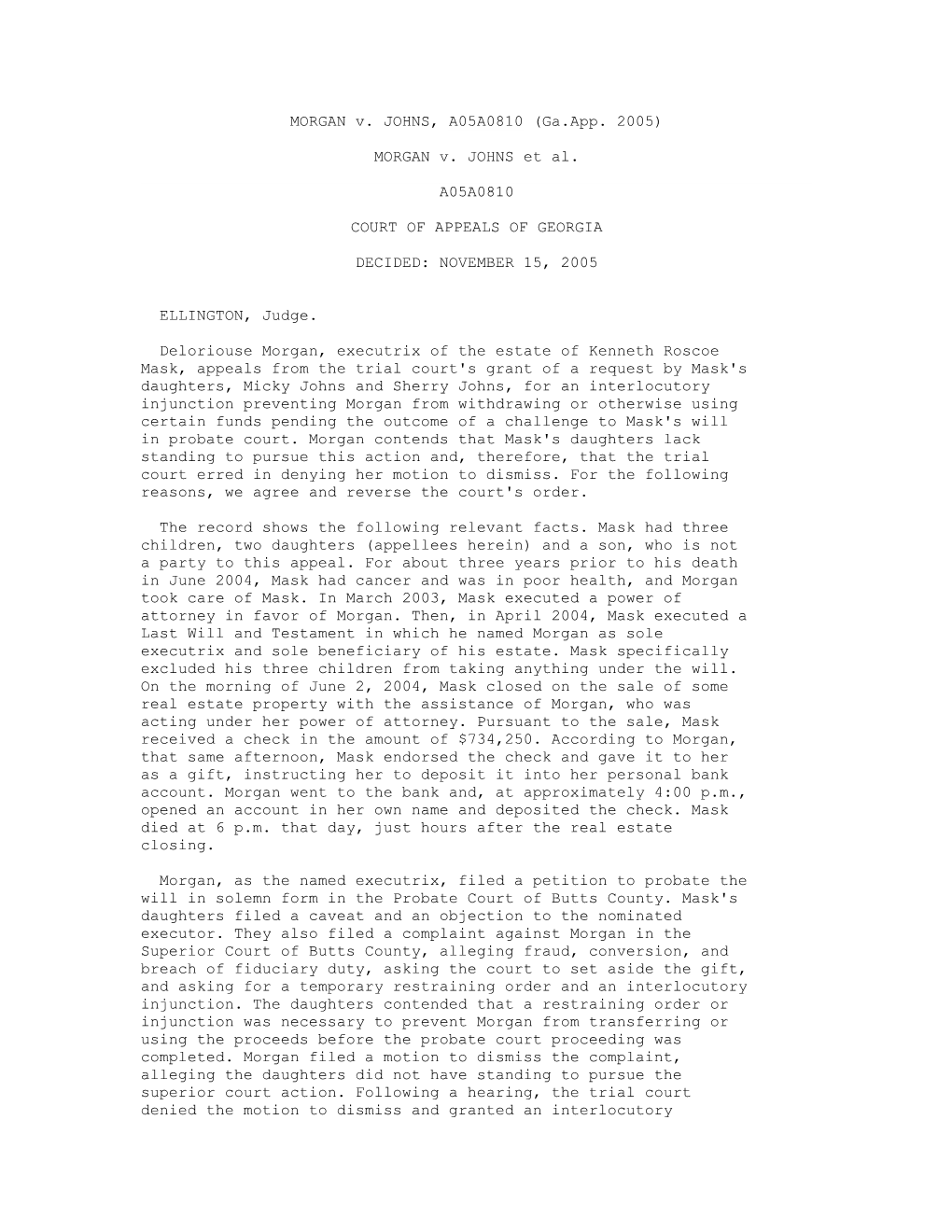 MORGAN V. JOHNS, A05A0810 (Ga.App. 2005)