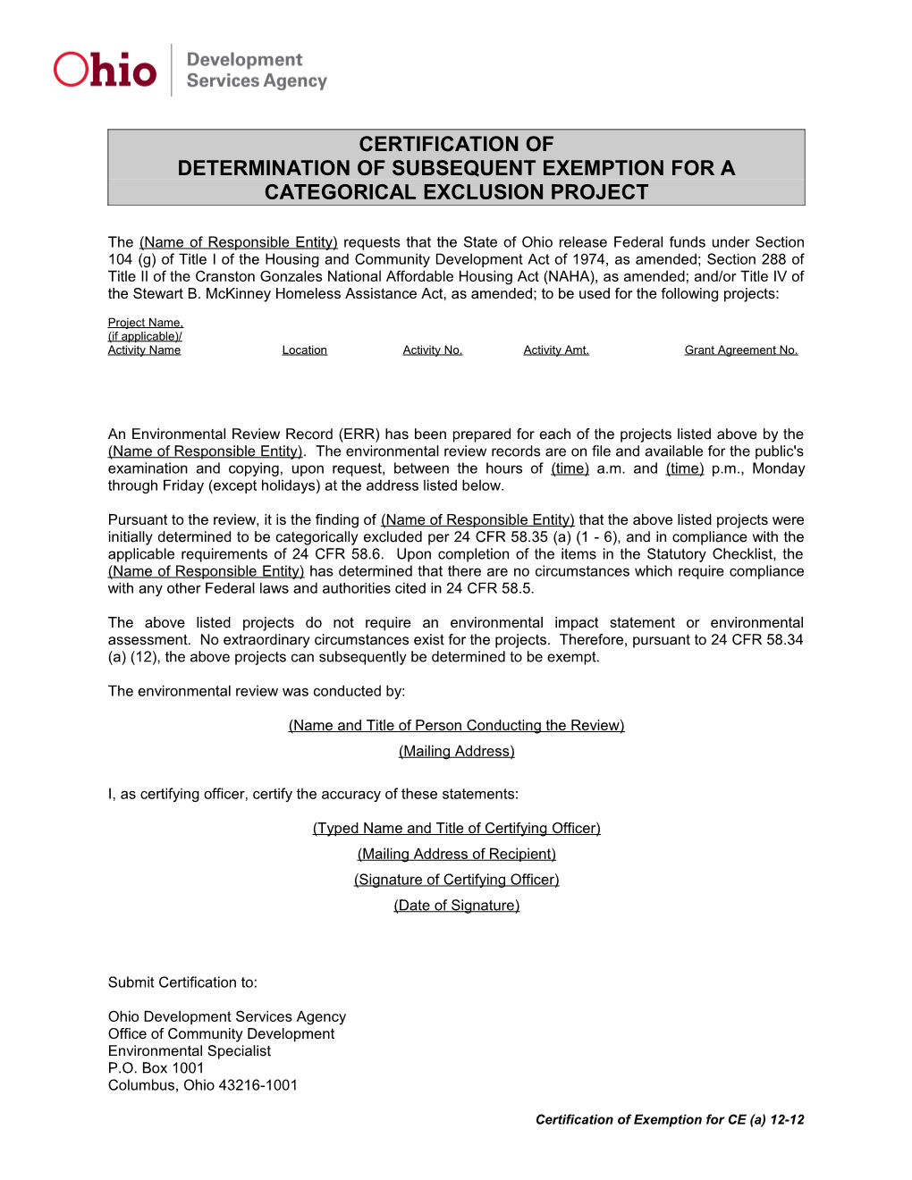 Certification of Determination Of