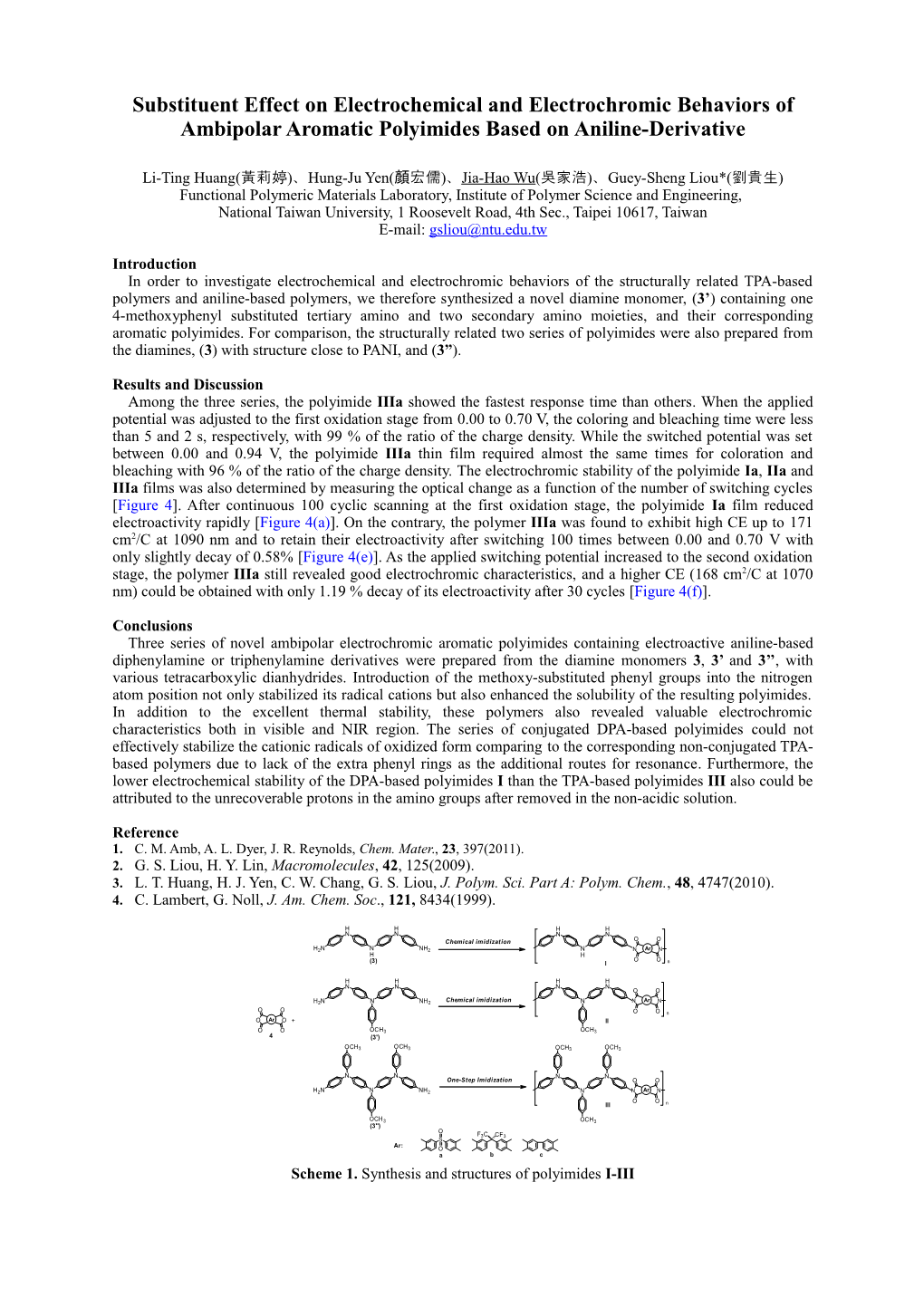 Substituent Effect on Electrochemical and Electrochromic Behaviors of Ambipolar Aromatic