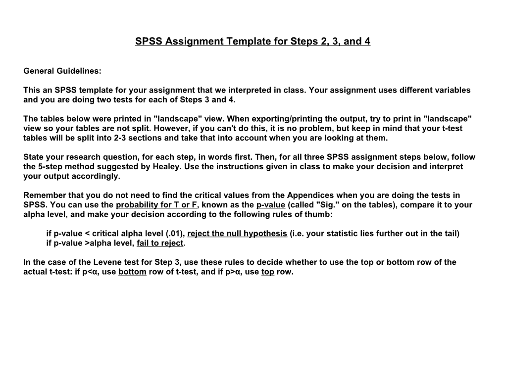 SPSS Assignment Template for Steps 2, 3, and 4