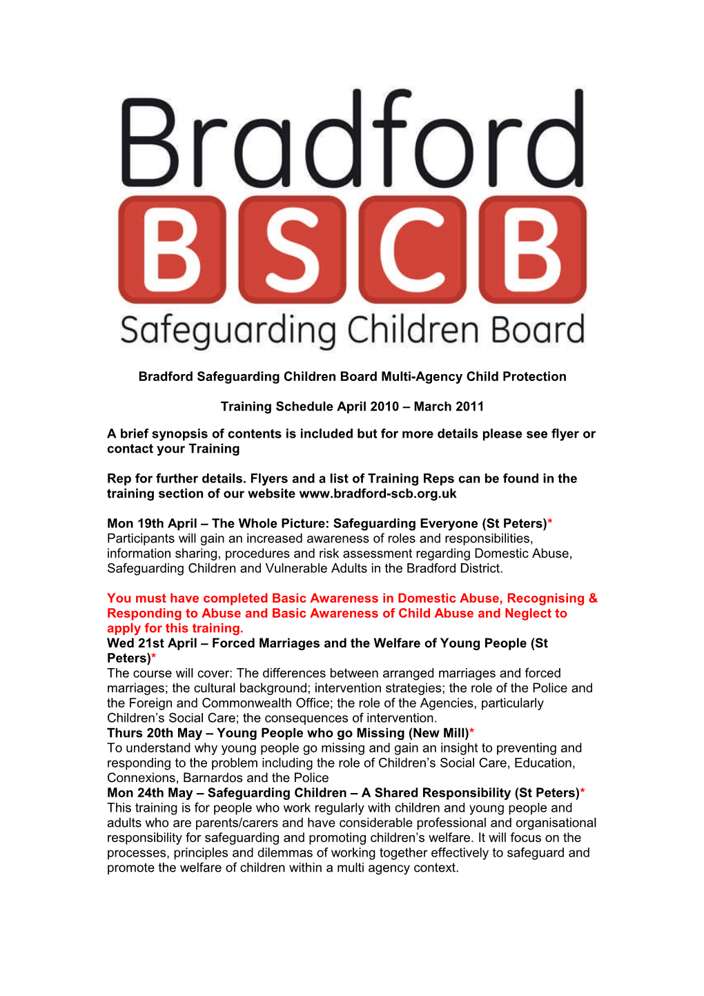 Bradford Safeguarding Childrenboardmulti-Agency Child Protection