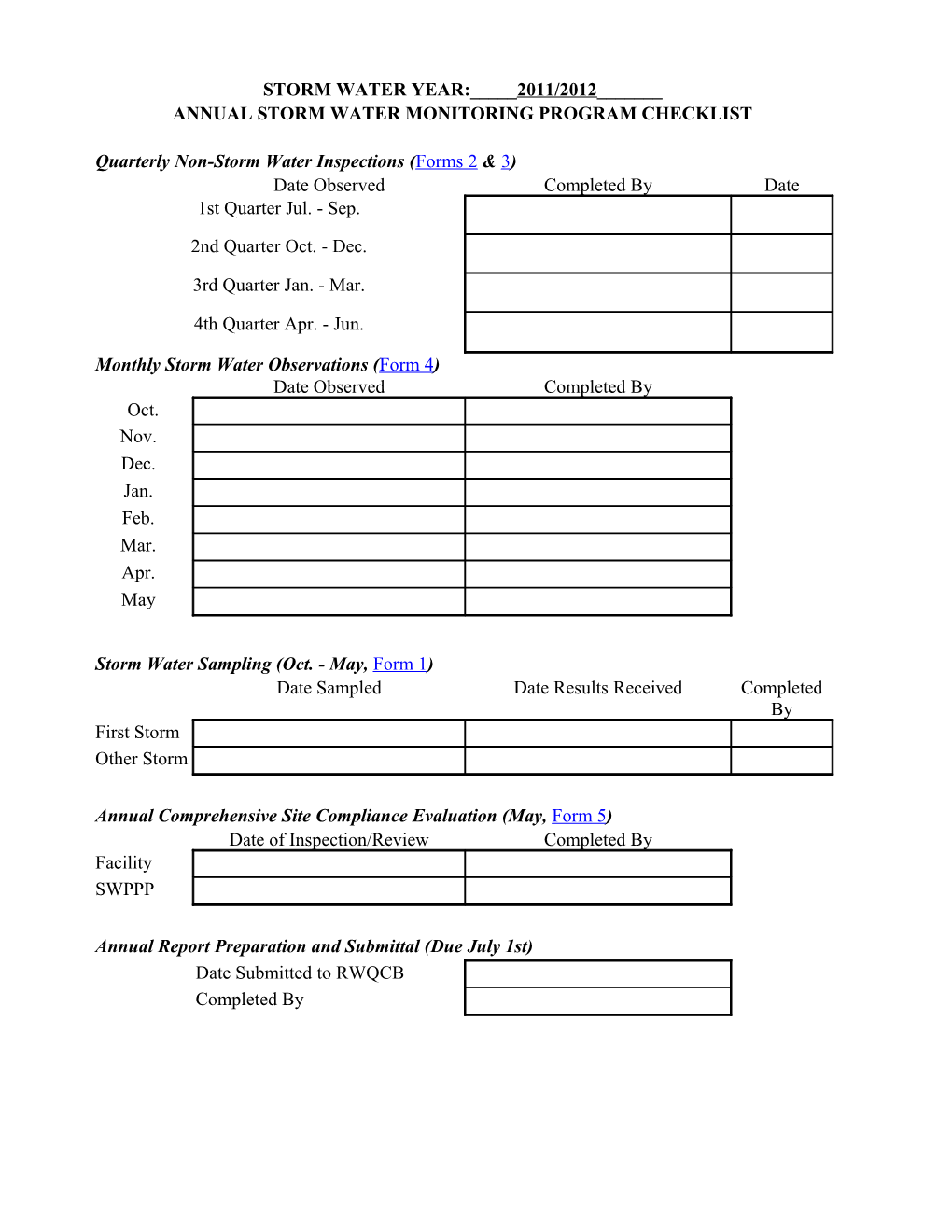 Form 1-Sampling & Analysis Results