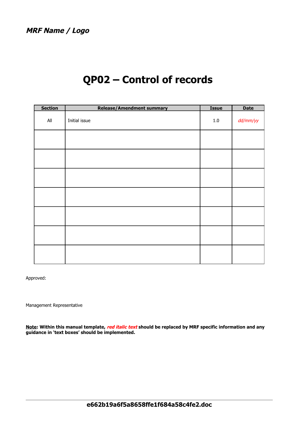 QP02 Control of Records