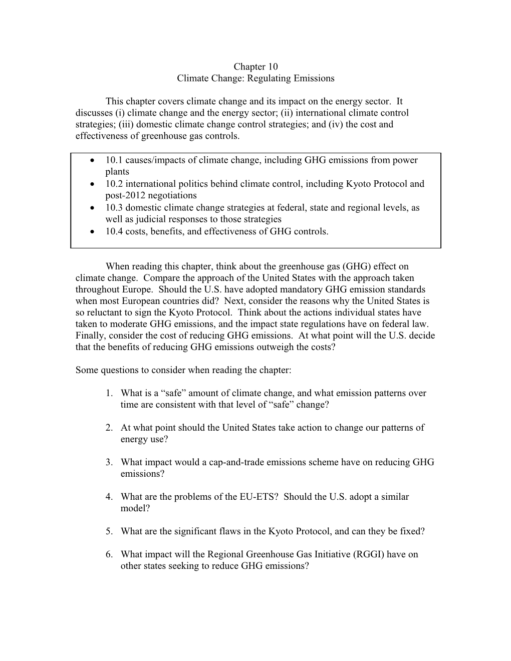 Climate Change: Regulating Emissions