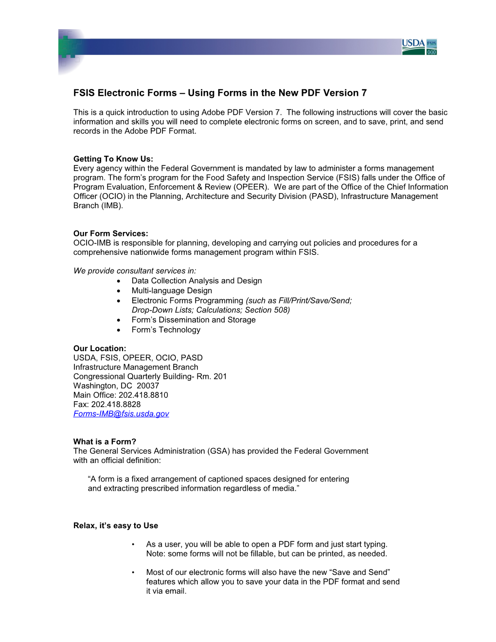 FSIS Electronic Forms Using Forms in the New PDF Version 7