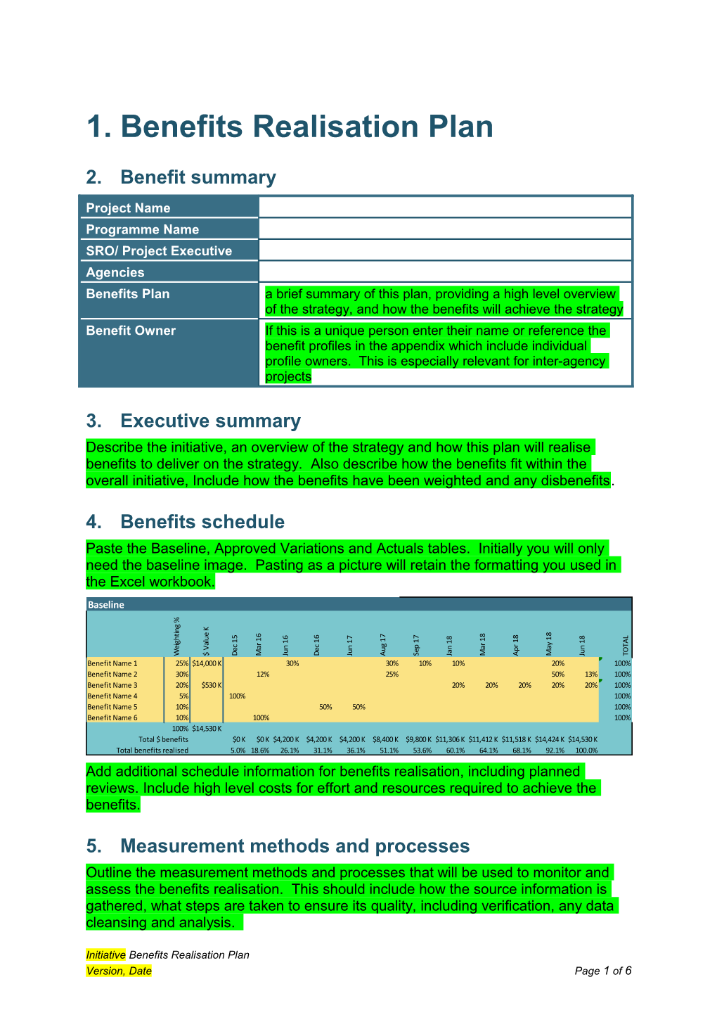 Benefits Realisation Plan