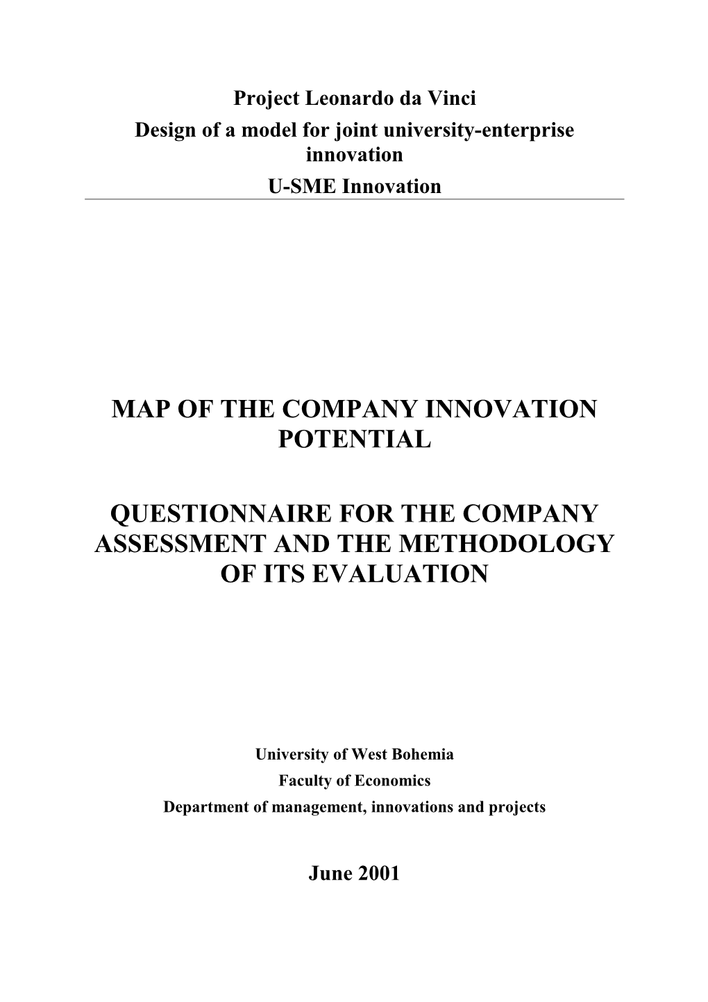 Proposed Questionare for the Company Innovation Potential Identification