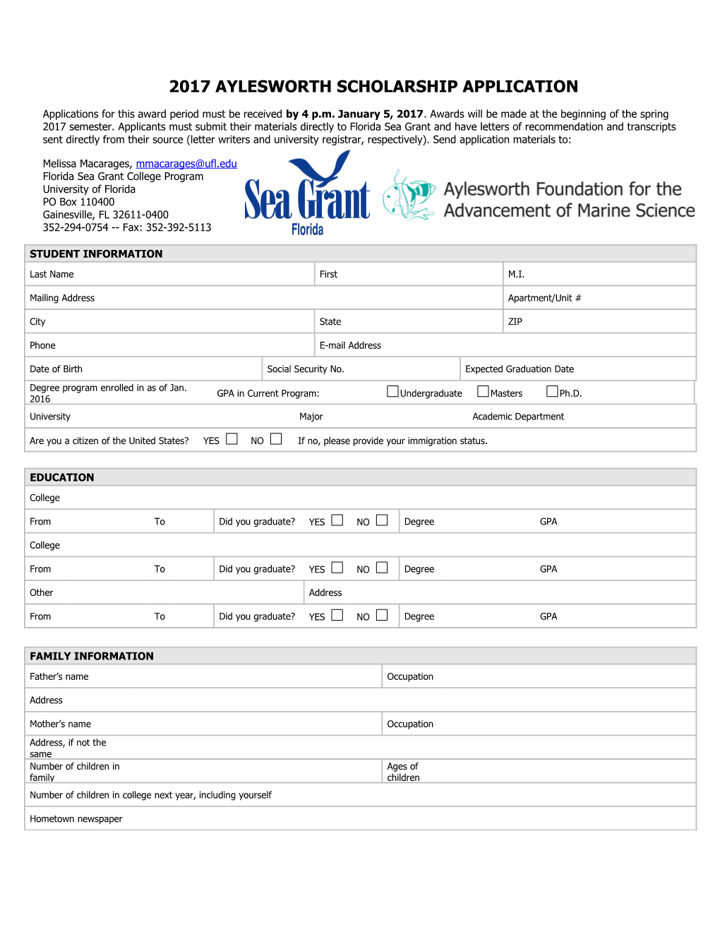 2017Aylesworth Scholarship Application