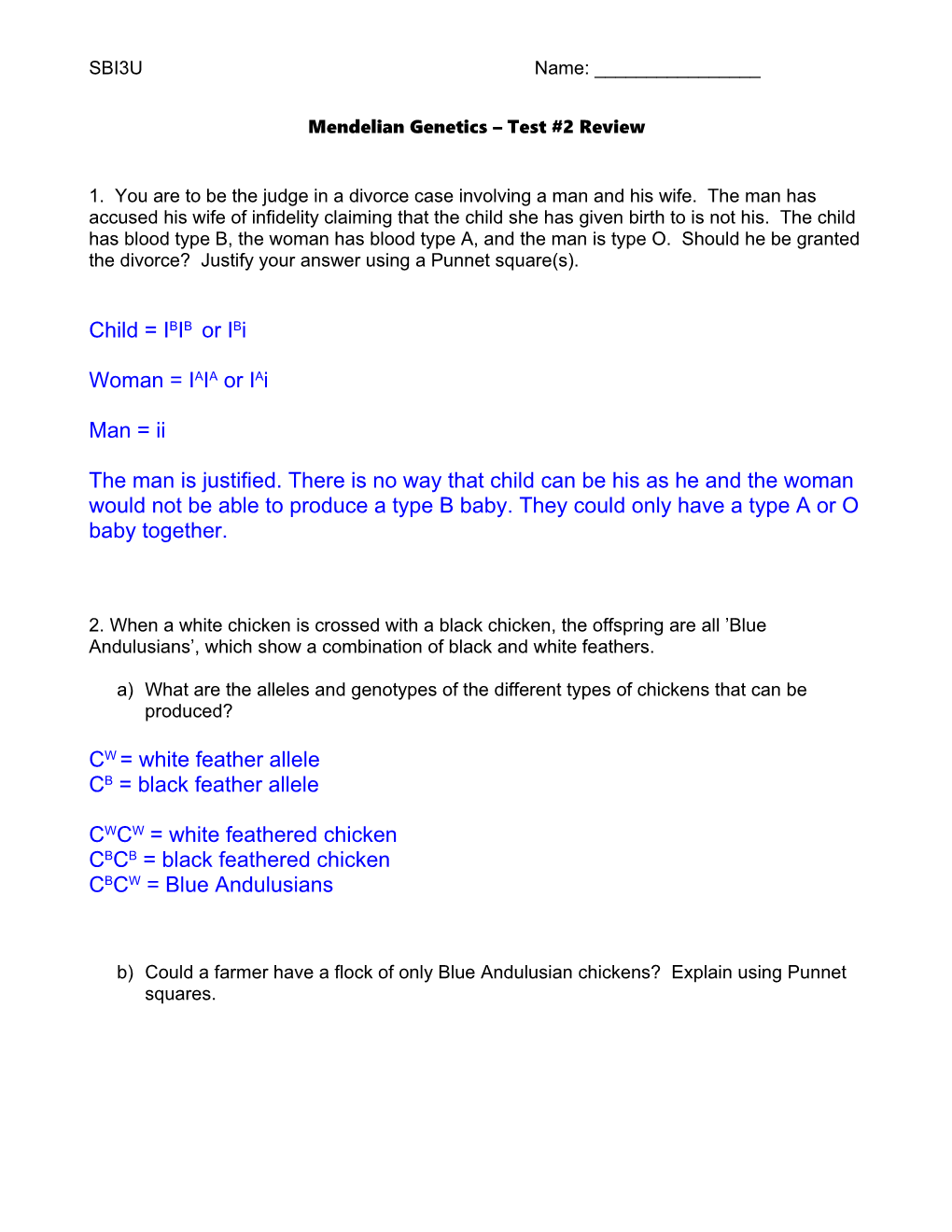 Mendelian Genetics in Class Assignment