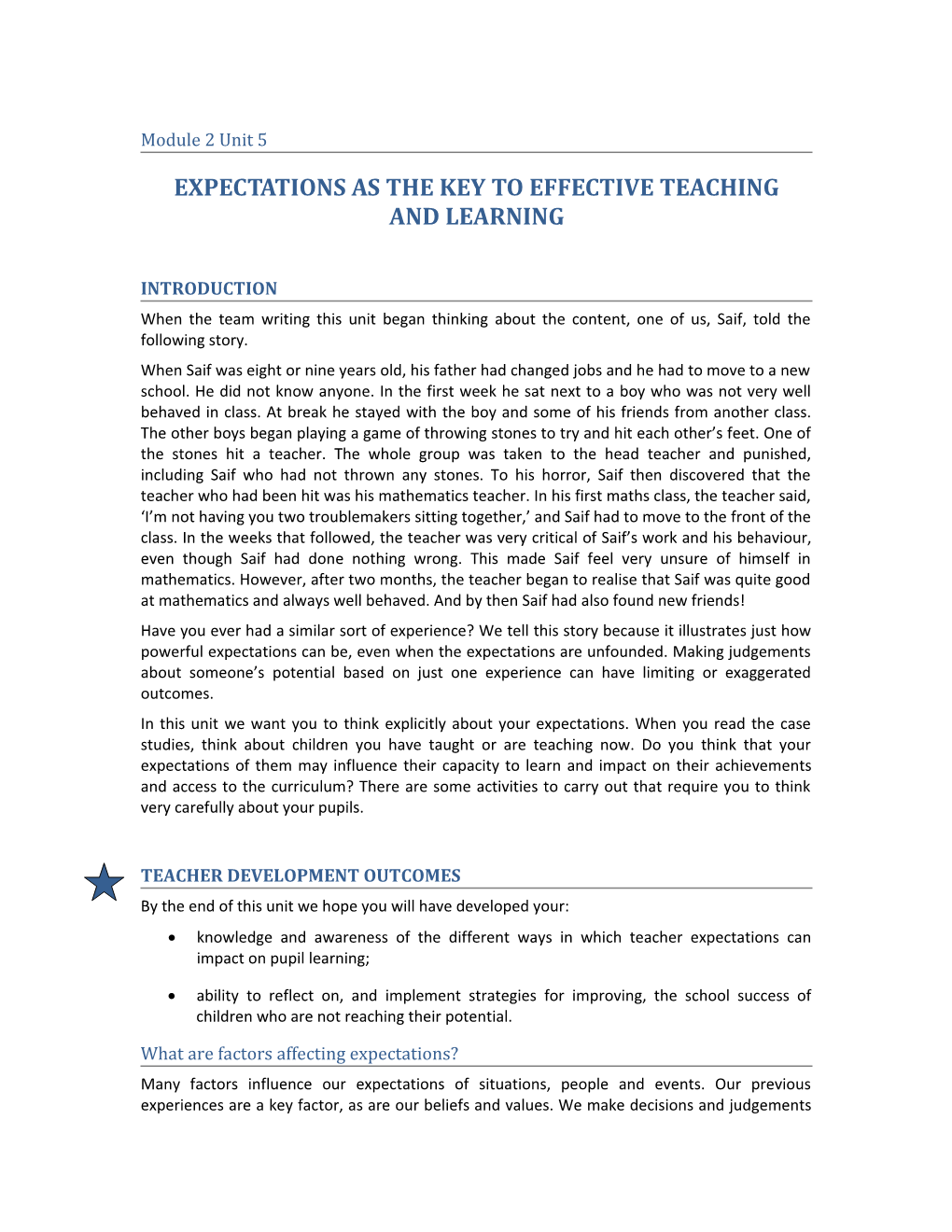 Expectations As the Key to Effective Teaching and Learning