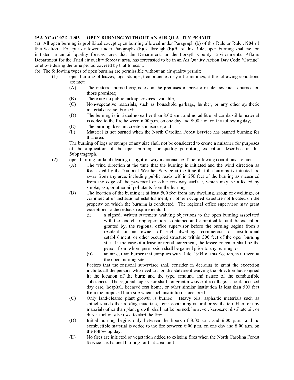 15A Ncac 02D .1903Open Burning Without an Air Quality Permit