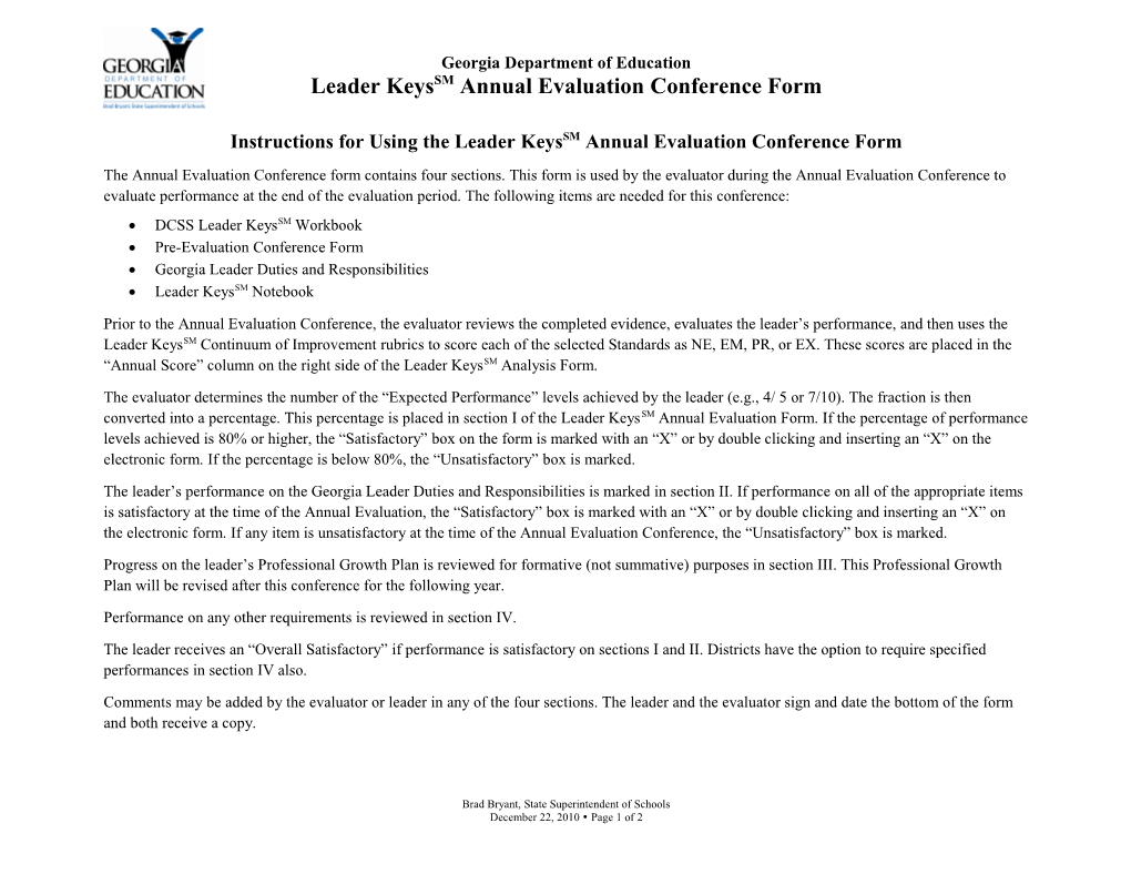 Leader Keyssm Annual Evaluation Conference Form