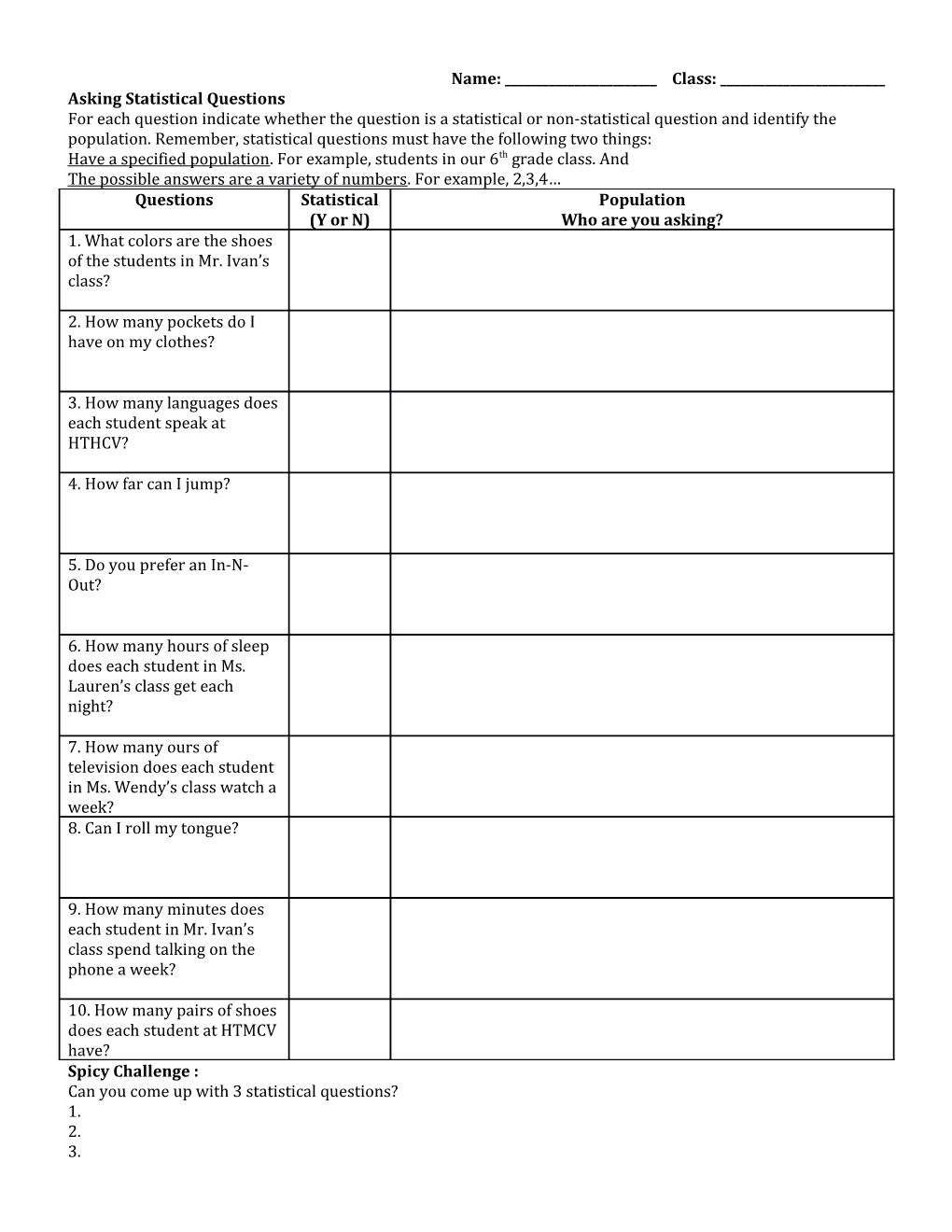 Asking Statistical Questions