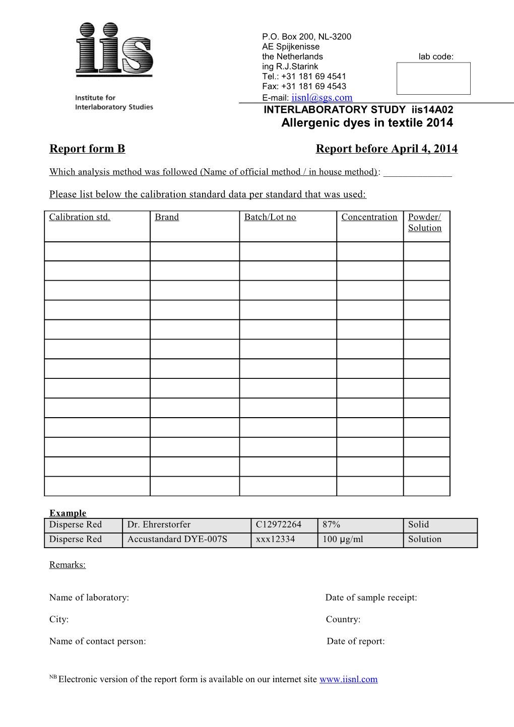 Report Form Areport Beforeapril 4, 2014
