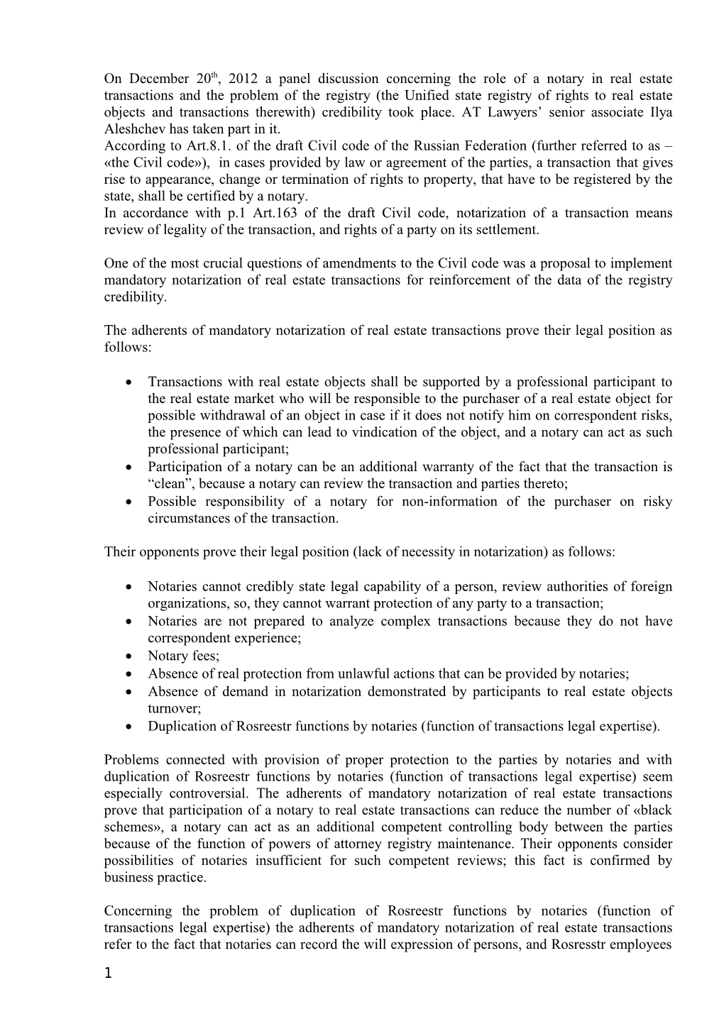 Ondecember 20Th, 2012 Apaneldiscussionconcerningtheroleofanotaryin Real Estate Transactions