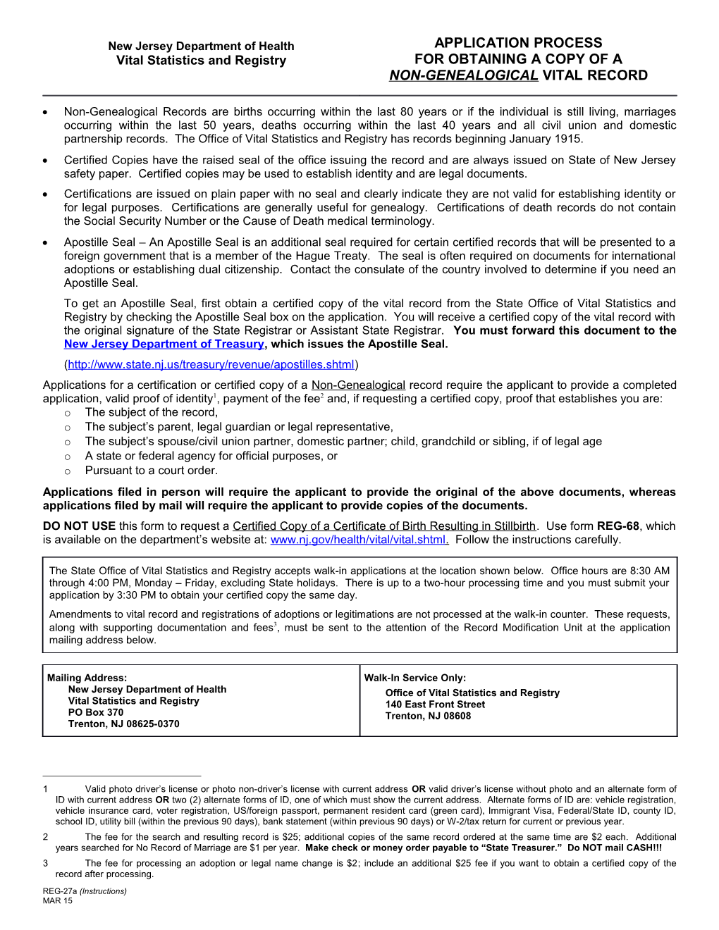 REG-27A, Application Process (English) for Non-Genealogical Vital Record