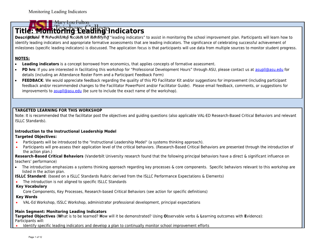 Monitoring Leading Indicators