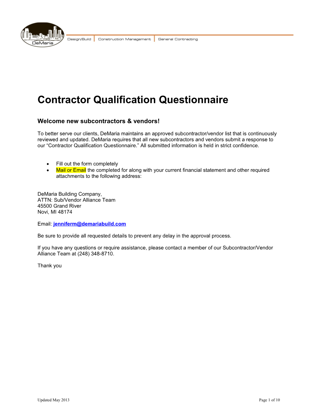 Statement of Qualification