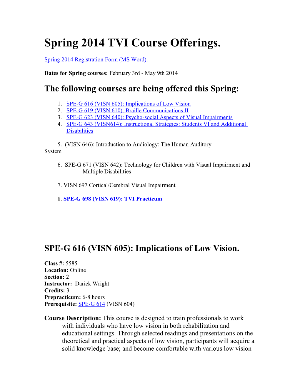 Spring 2010 TVI Course Offerings