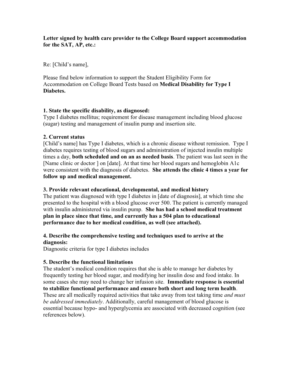 Letter Signed by Health Care Provider to the College Board Support Accommodation for The