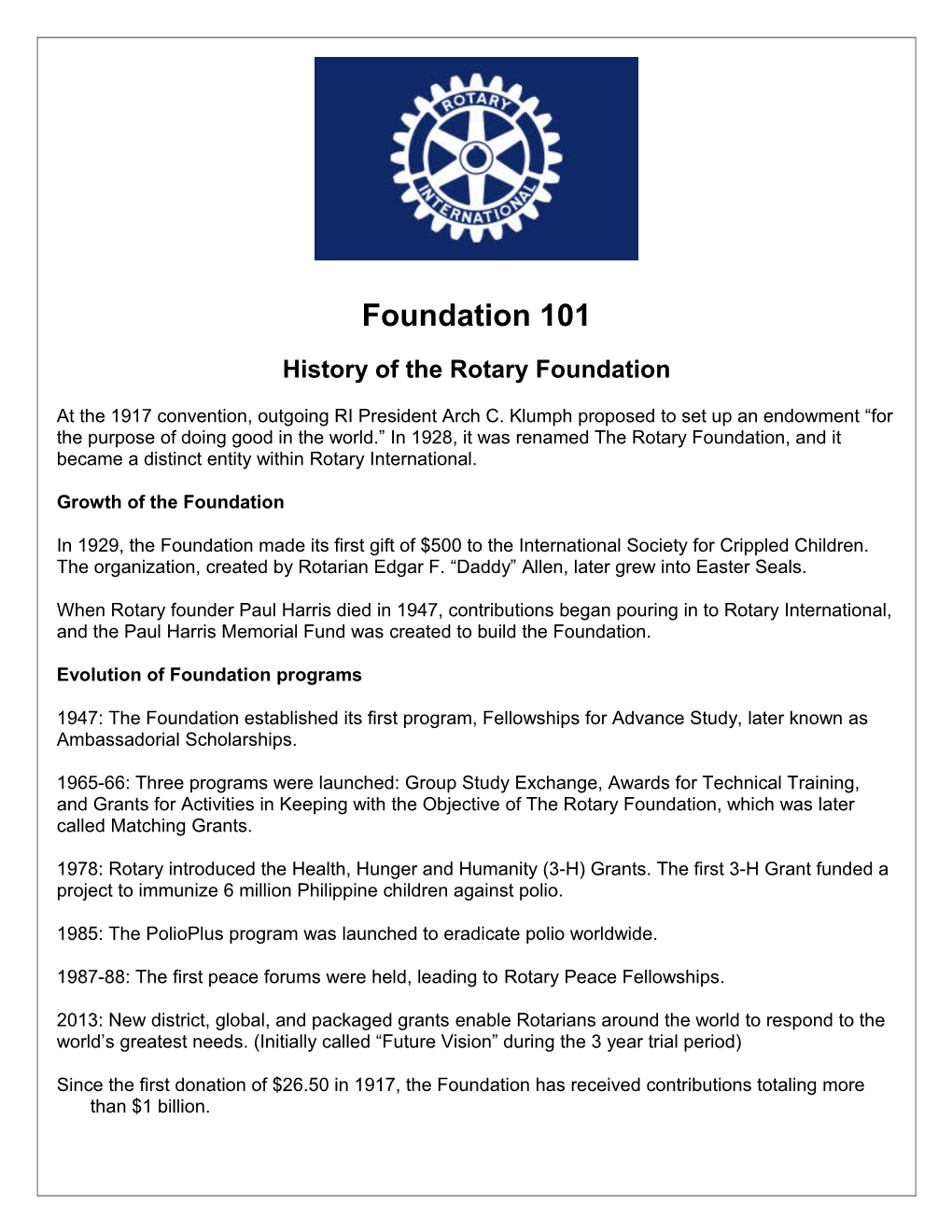 History of the Rotary Foundation