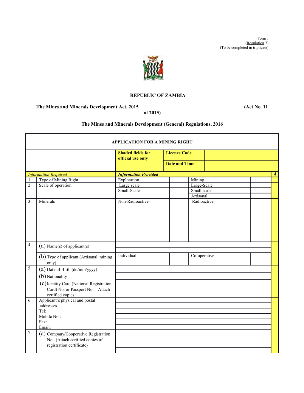 The Mines and Minerals Development Act, 2015 (Act No. 11 of 2015)