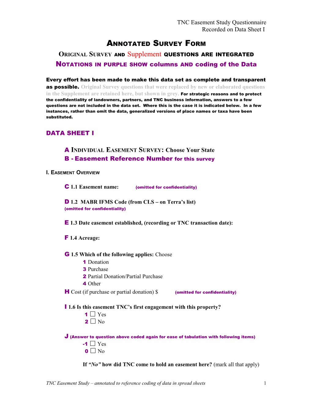 Easement Sampling Survey: (State, Easement Name)