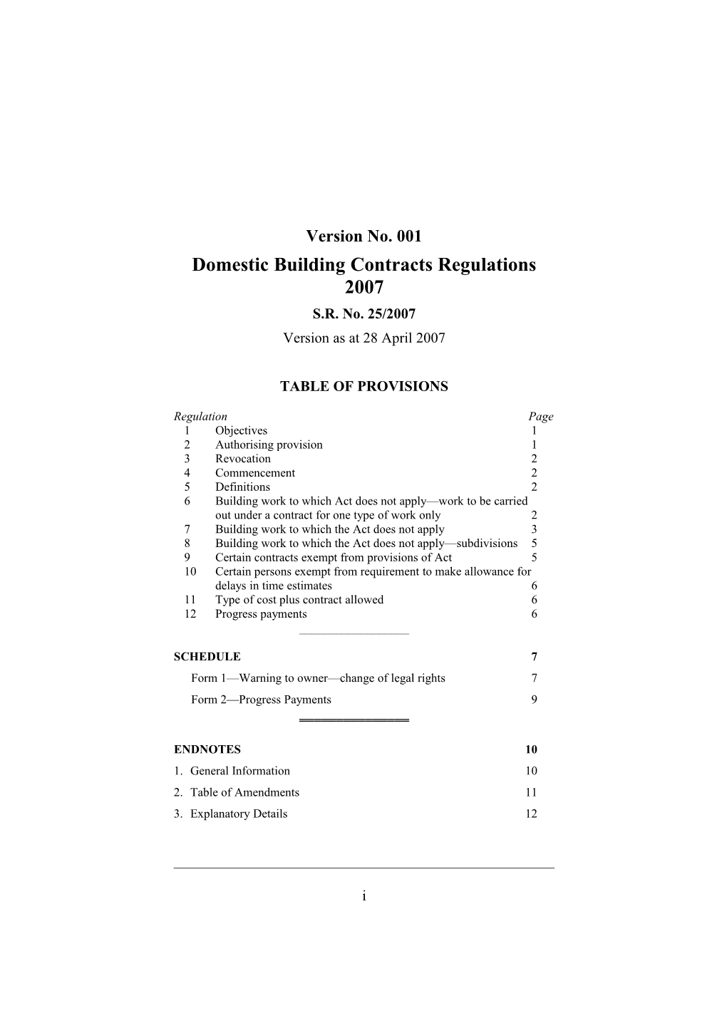 Domestic Building Contracts Regulations 2007