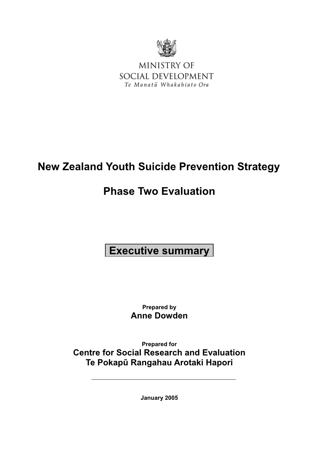 New Zealand Youth Suicide Prevention Strategy