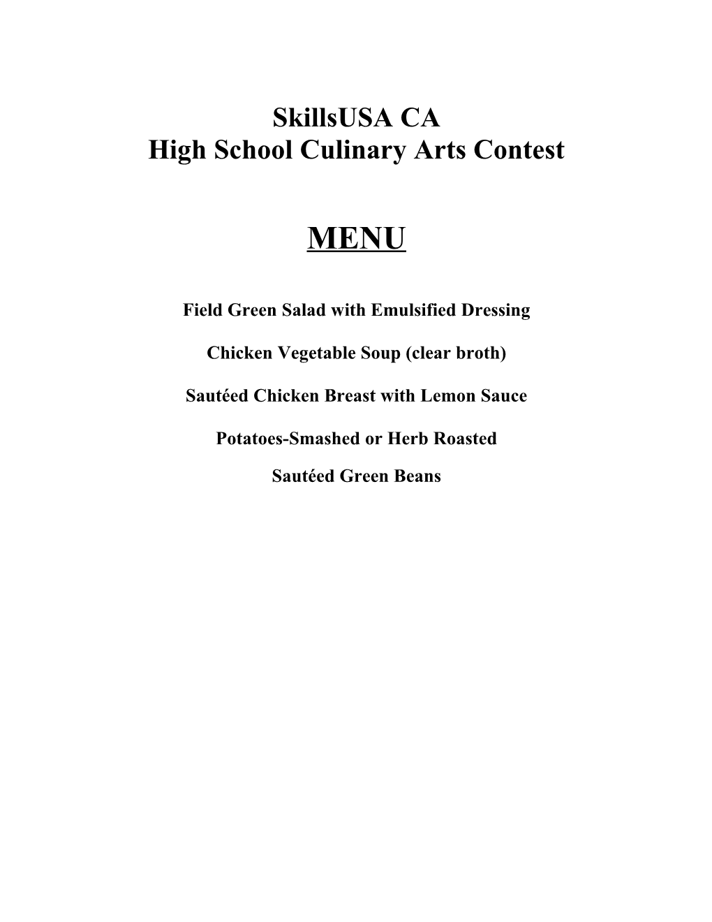 High School Culinary Arts Contest