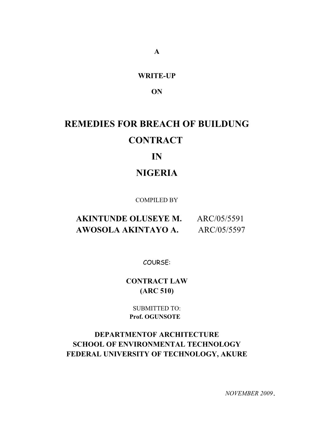 Remedies for Breach of Buildung Contract