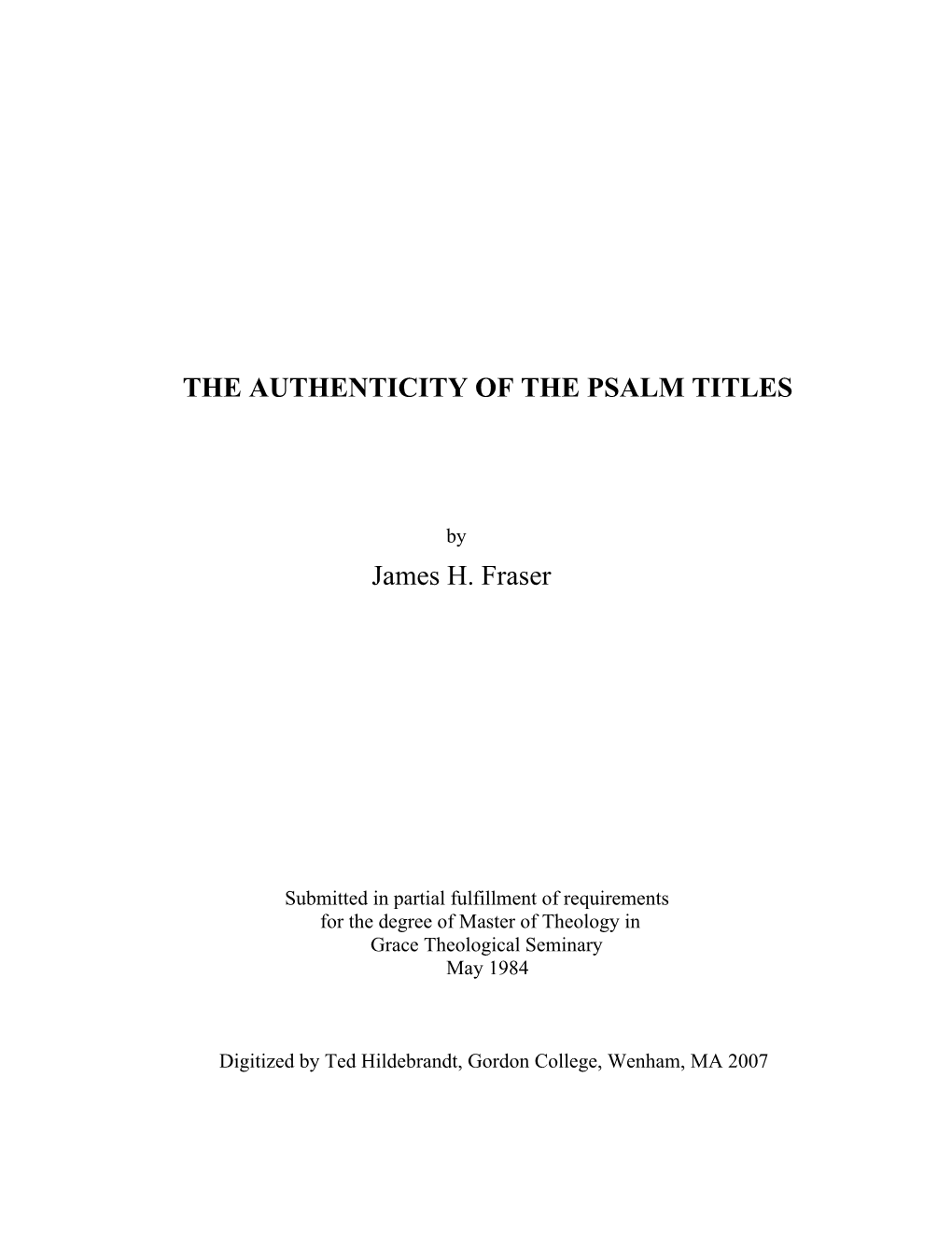 The Authenticity of the Psalm Titles