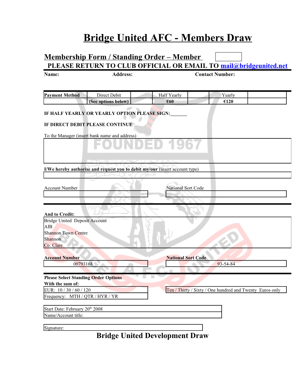 Membership Form / Standing Order Member