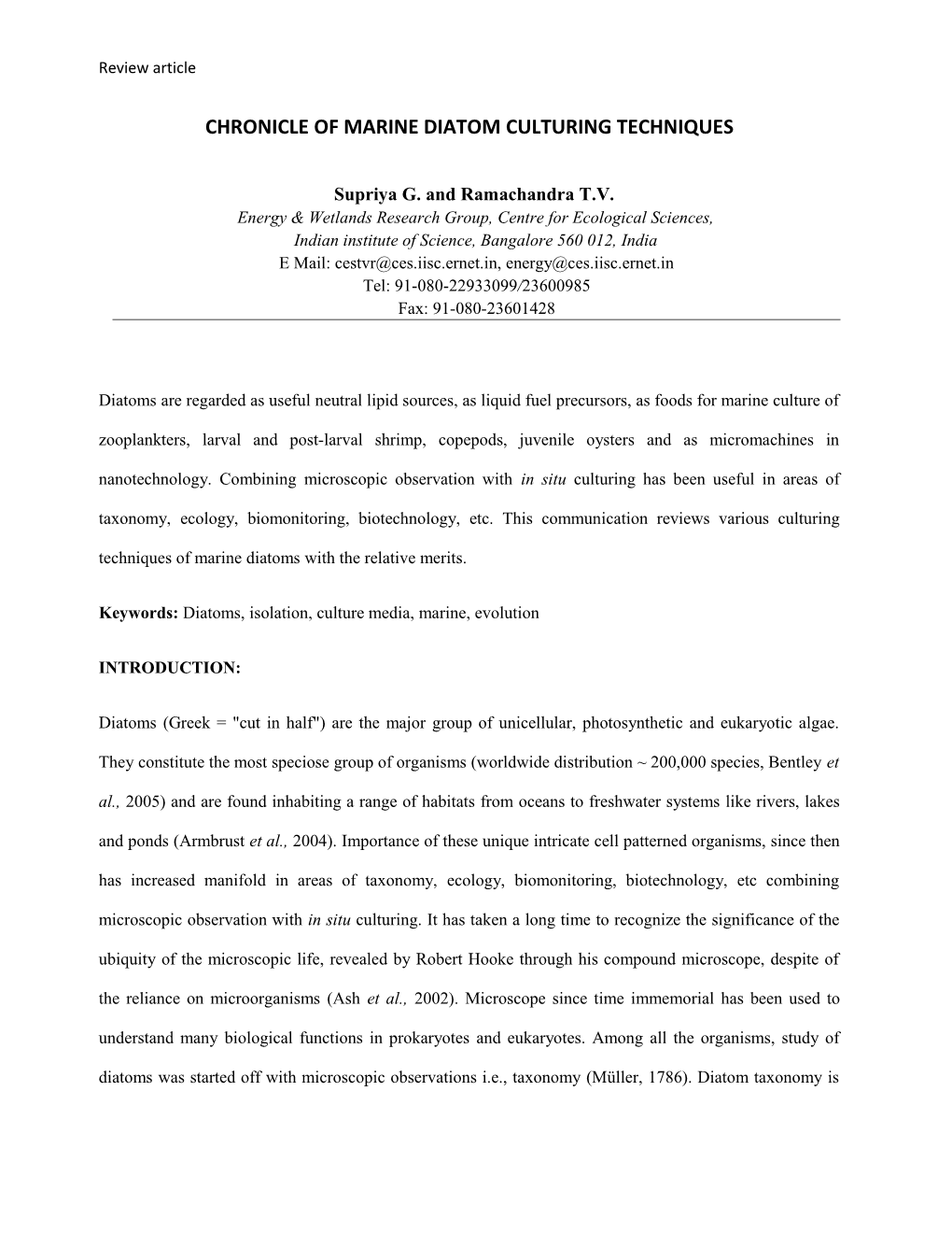 Chronicle of Marine Diatom Culturing Techniques