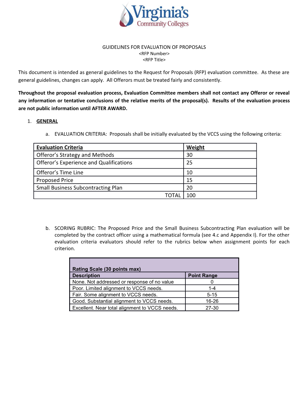 Guidelines for Evaluation of Proposals