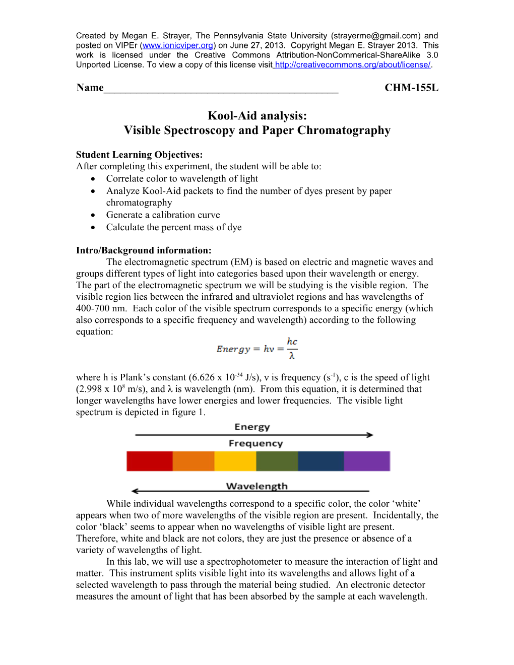 Determination of Visible Region of Electromagnetic Spectrum Using Different Mixes of Kool-Aid