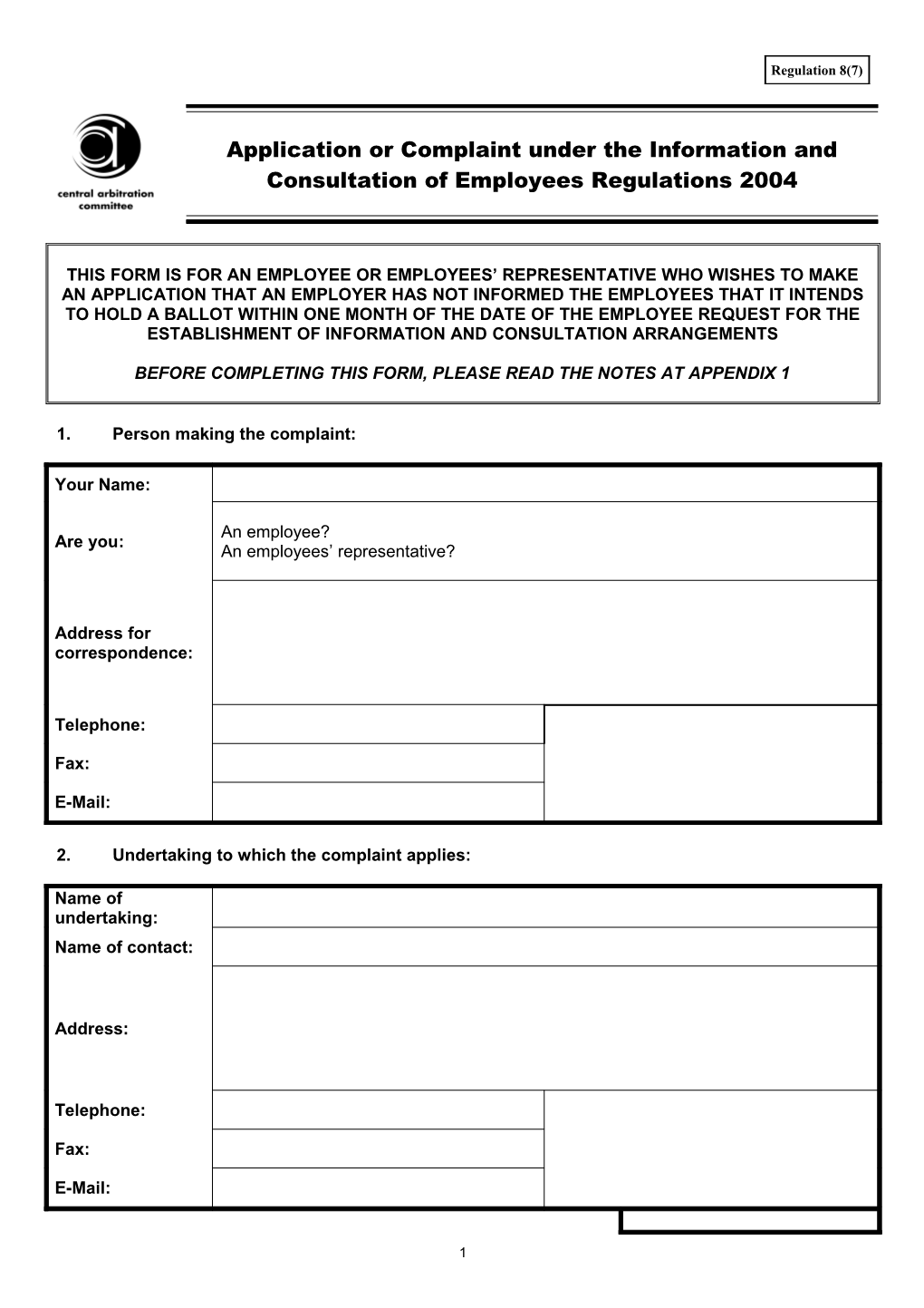 I & C Application Form (Reg 8(7))