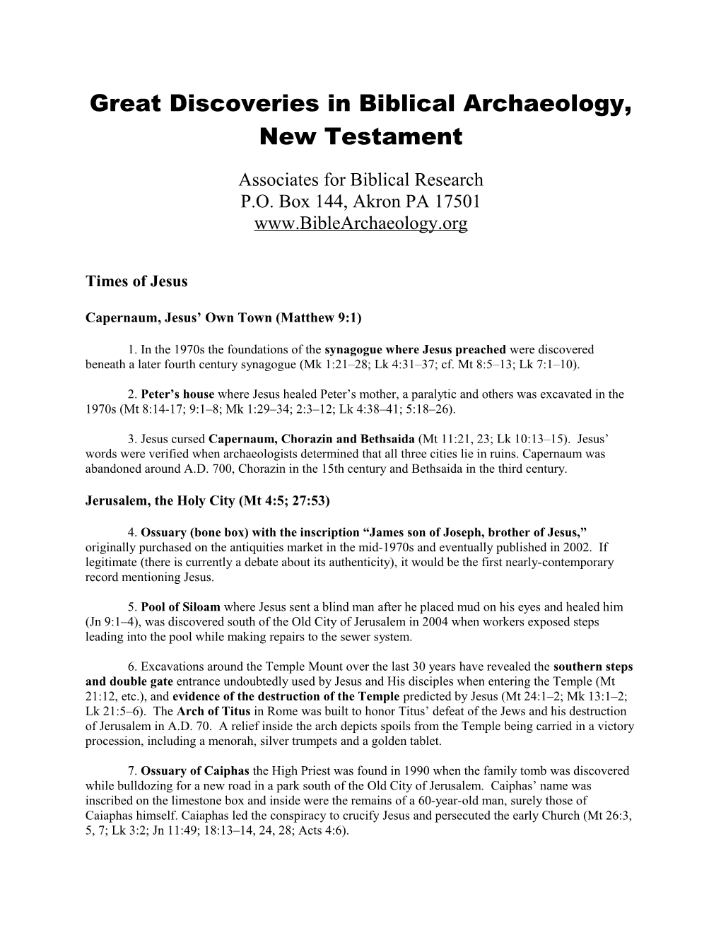 Great Discoveries in Biblical Archaeology, New Testament