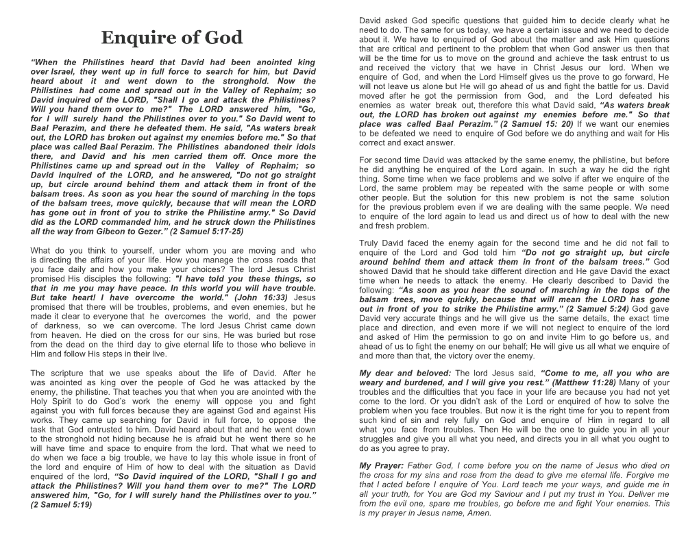 Enquire of God