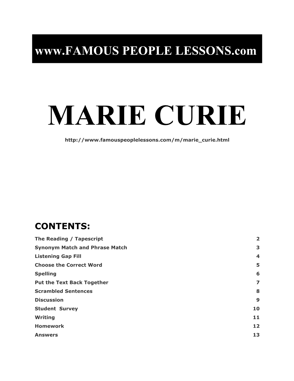 Famous People Lessons - Marie Curie