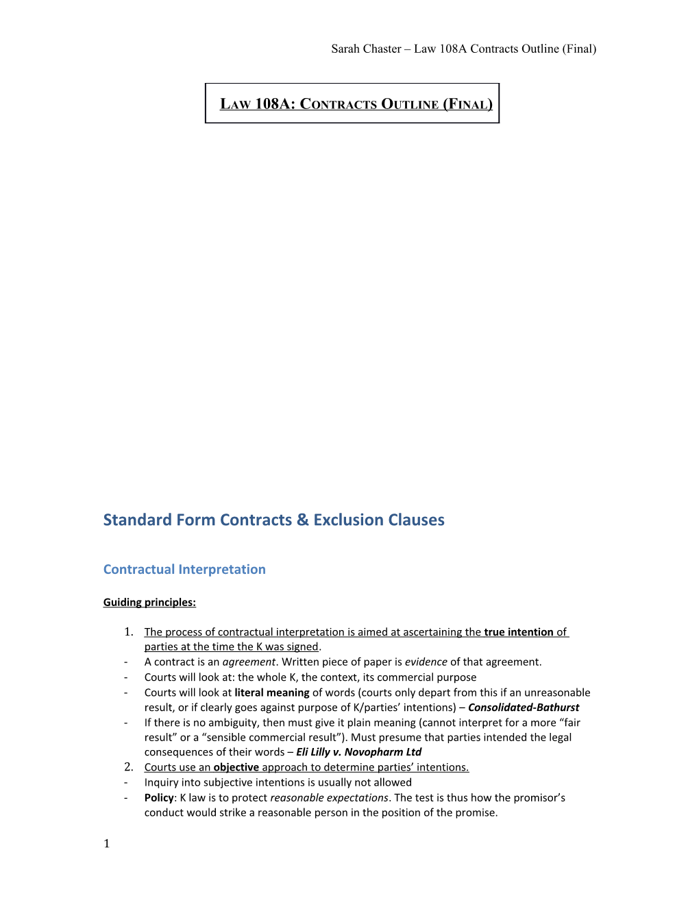 Standard Form Contracts & Exclusion Clauses