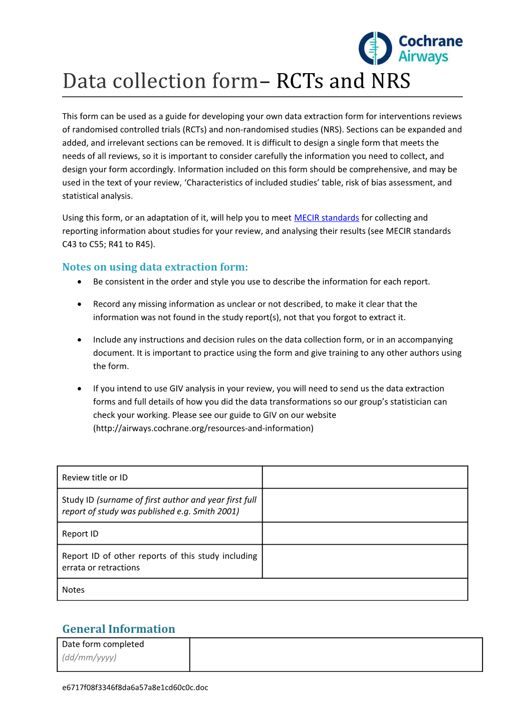 Data Extraction and Assessment Form - Template