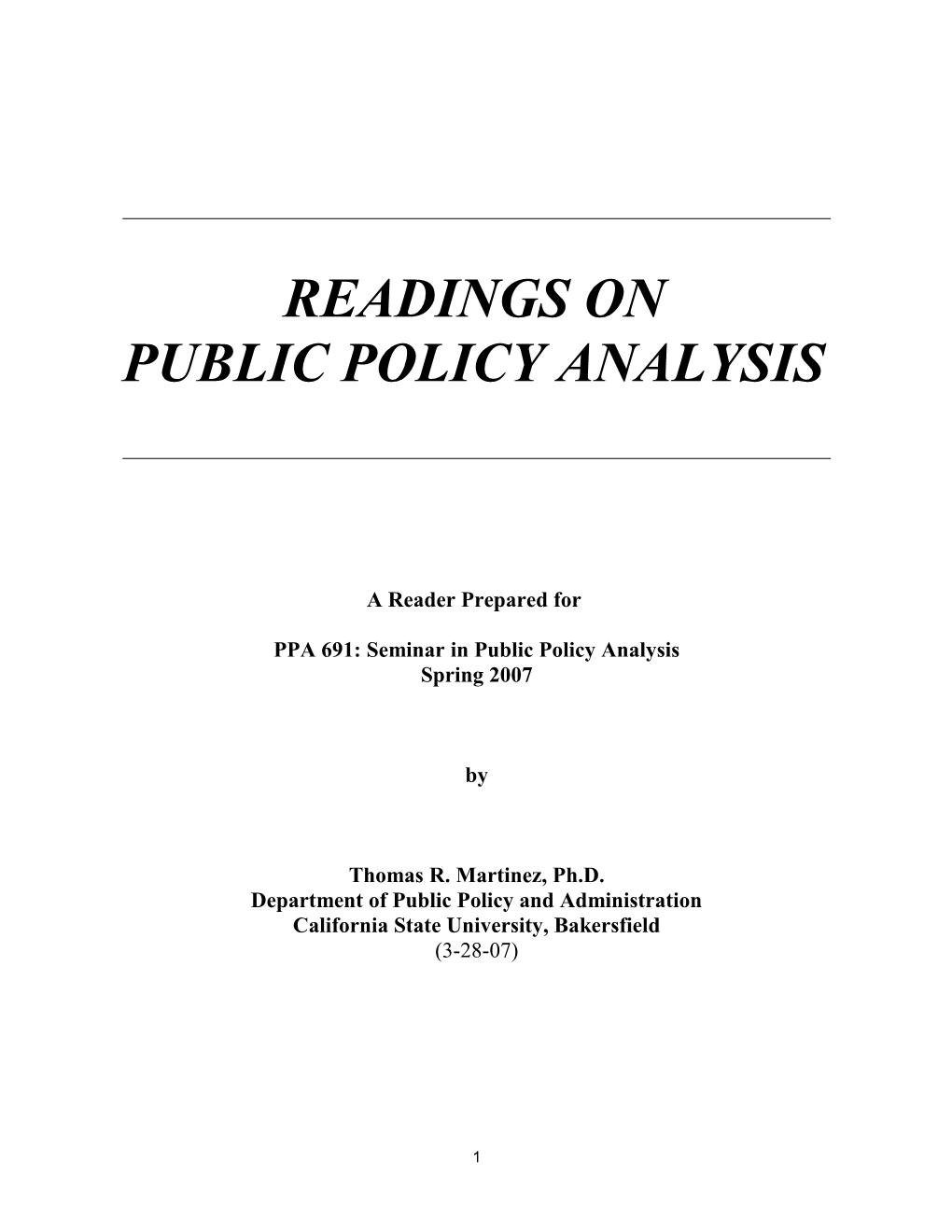PPA 691: Seminar in Public Policy Analysis