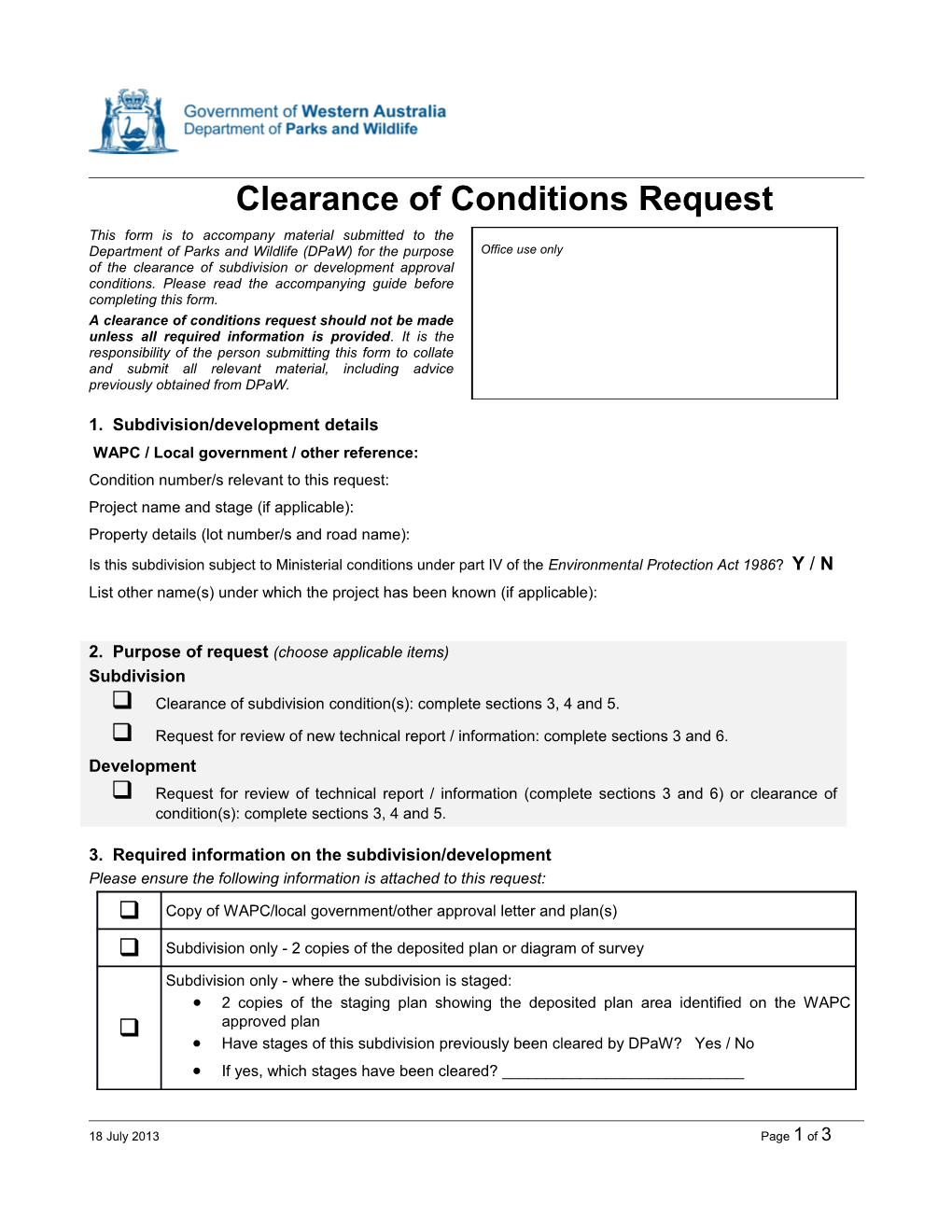 Clearance of Conditions Request Form